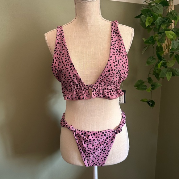 NEW Polka Dot Ruffle High Leg Bikini NastyGal - Picture 1 of 5